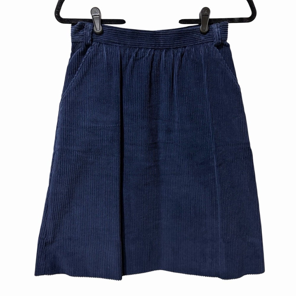 Vintage Maybro Skirt Corduroy Navy Blue Pockets Size 4 27" Waist Knee Length